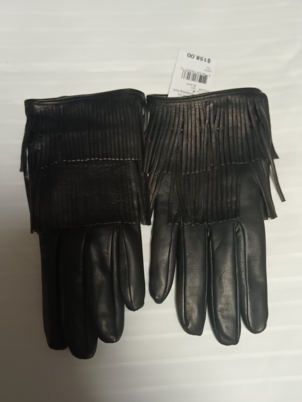 Bloomingdale's Black Fringe Leather Gloves for Women